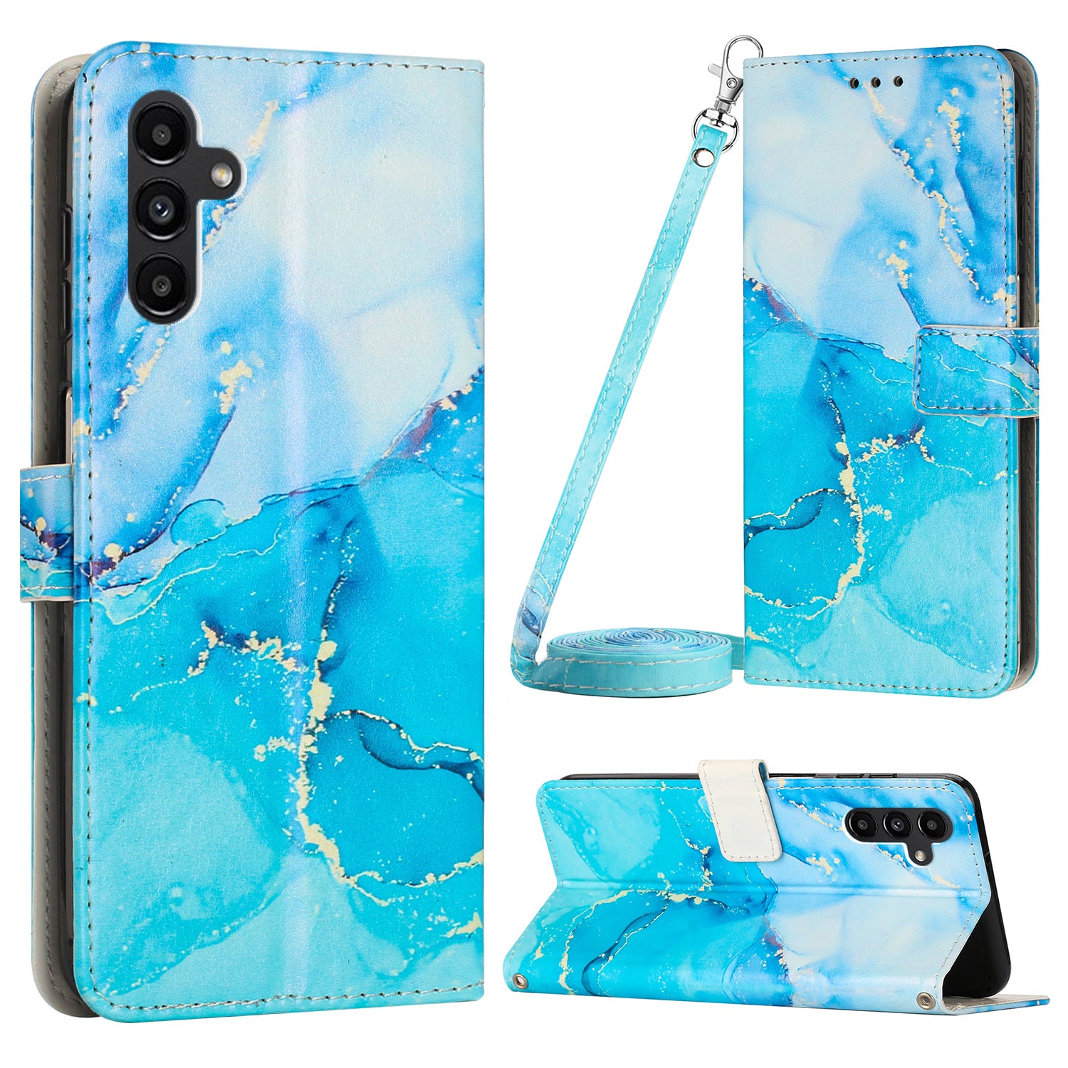 For Samsung Galaxy A24 4G Flip Wallet Cover PU Leather Marble Pattern Stand Phone Case with Shoulder Strap For Samsung Galaxy A24 4G Flip Wallet Cover PU Leather Marble Pattern Stand Phone Case with Shoulder Strap